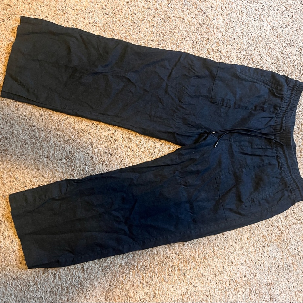 Athleta Black Cropped Drawstring Ankle Pants - linen